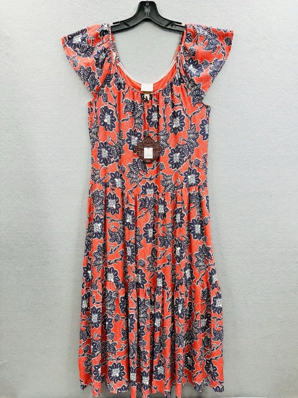 Knox Rose Maxi Dress Sz XS Floral Flutter Sleeve Rebel Red Blue BOHO Peasant NWT